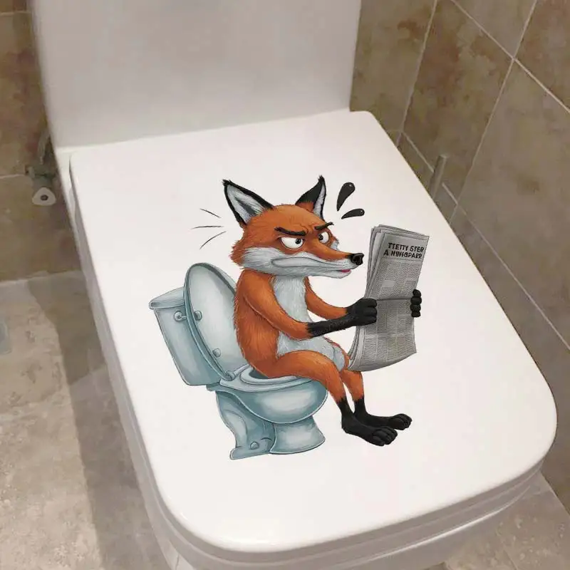 Funny Cat Dog Fox Tiger Animal on the Toilet Sticker Bathroom Toilet Cover Sticker Wall Sticker WC Home BathRoom Decoration S353