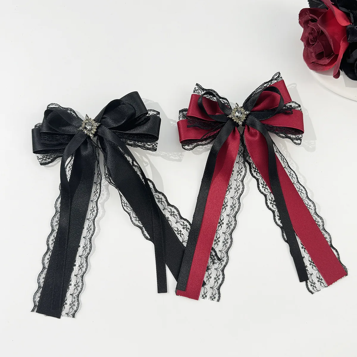 Pinza para el pelo con lazo de encaje estilo gótico para chica callejera informal cruzada a la moda y exquisita para mujer