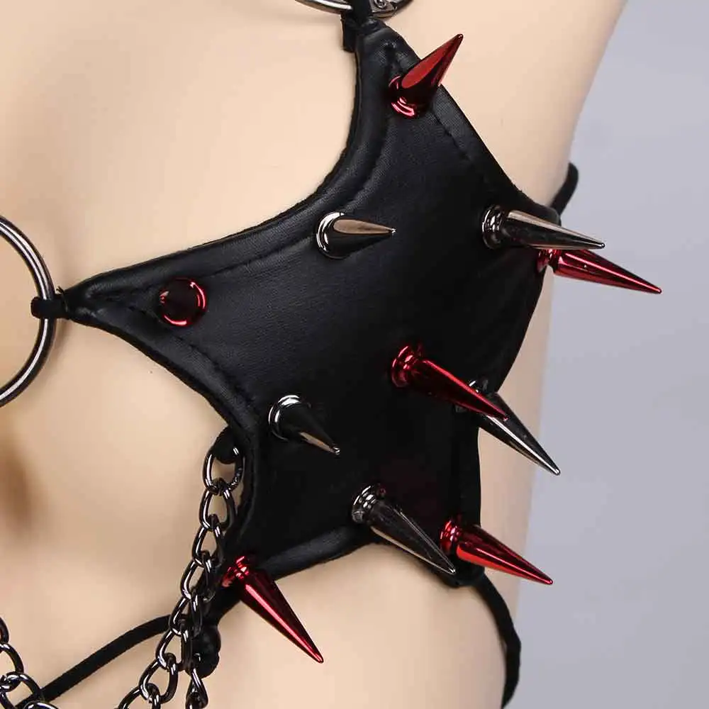 Goth Grunge Teen Harajuku Punk Rock Chain Festival Bra Y2K Halter Camisole TOPS Gothic Spike Studded Rivet Rave Outfits Emo