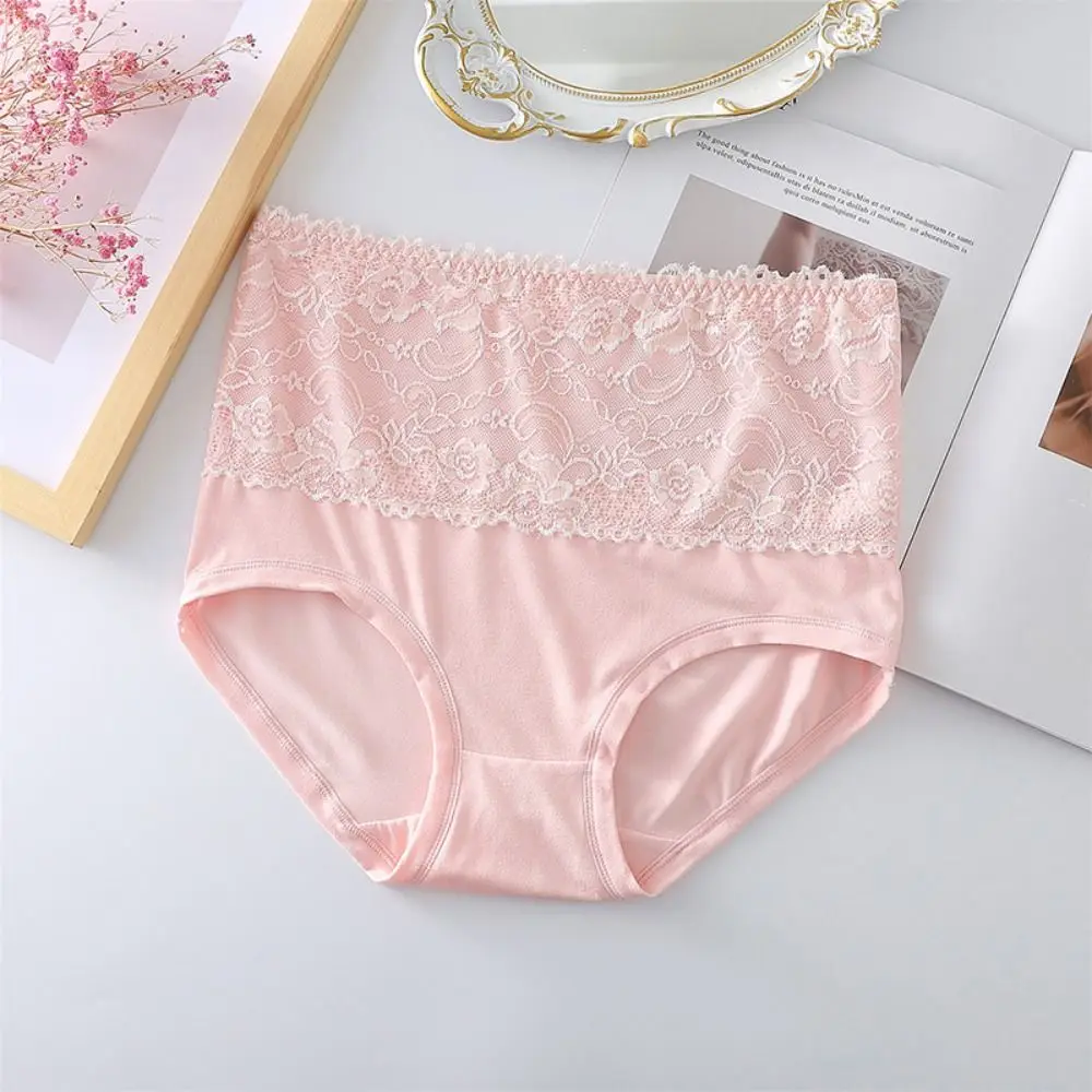 

4Pcs Mid Waist Lace Flower Briefs Tummy Control Underpants Seamless Panties Large Size Lingerie Underwear for Women Girl