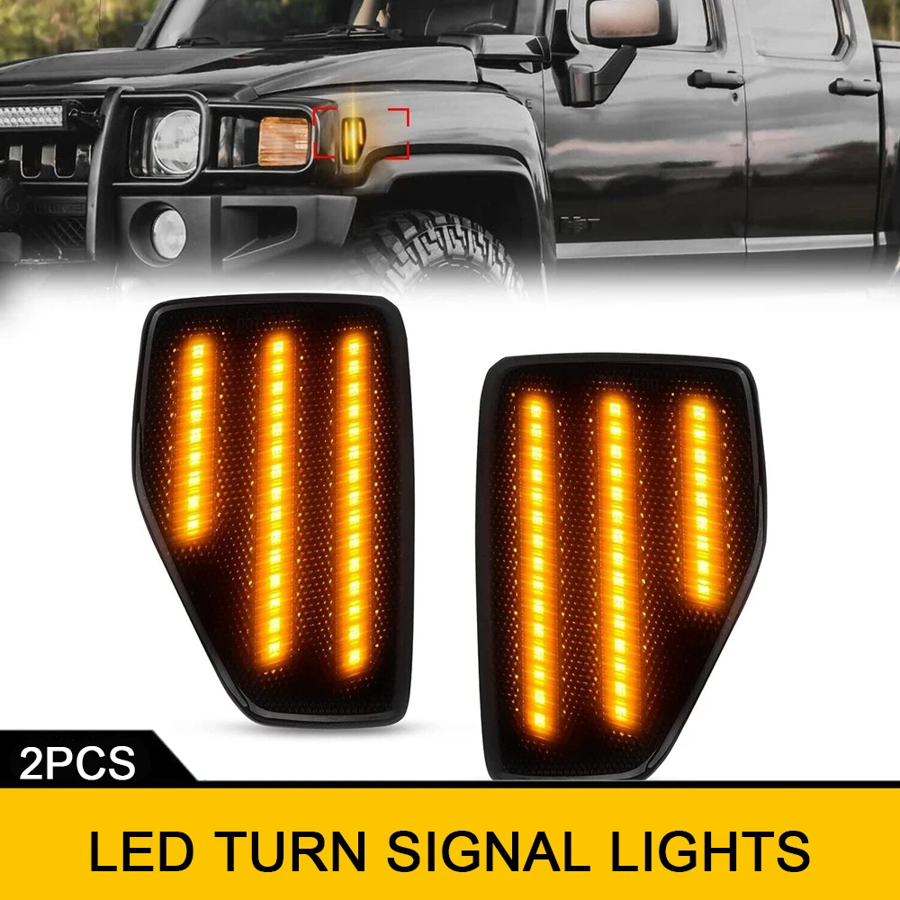 2x Front LED Side Marker Indicator Light for Hummer H3 2006-2010 Hummer H3T 2009-2010 Smoked Turn Signal Lamp Canbus Amber