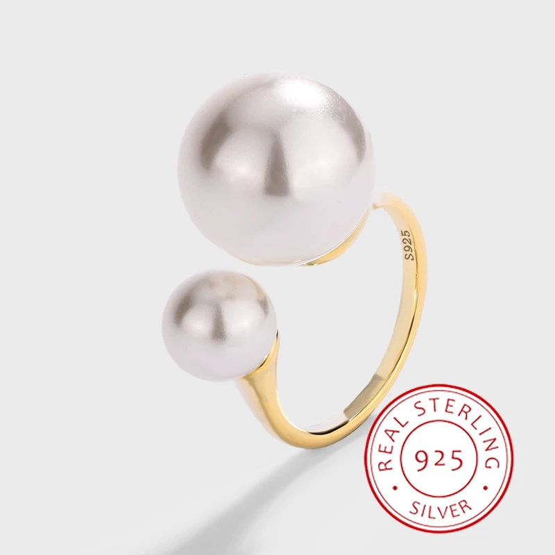 

Stylish and Authentic S925 Silver Double Pearl Unique Shape Opening Adjustable Ring Simple