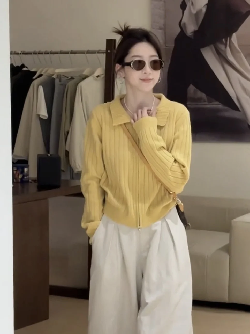 Cardigan aperto lavorato a maglia giallo da donna lungo allentato Sve Crew Ne maglione capispalla morbido accogliente autunno nuovo Sle Pendolarismo Faion
