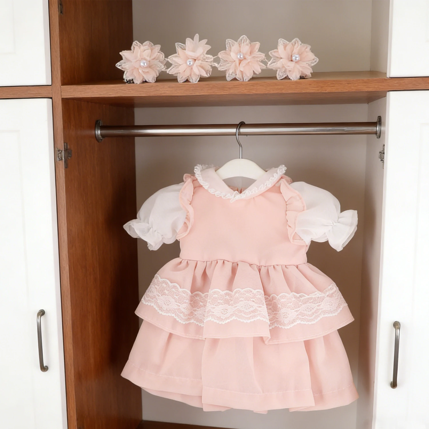 New Pink Multi-layer Doll Dress Set Cute Outfit with Hair Accessories for 55cm Reborn Girl Doll & 22-inch Baby Doll Clothes