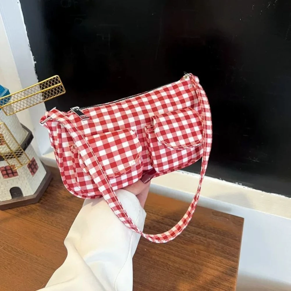 

Stylish Women's shoulder bag Sweet plaid underarm bag fresh preppy style small square shoulder pouch Kawaii Handbag Tote Bags