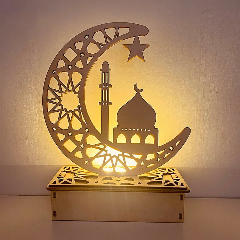 Ramadan-Dekoration, Festival, Holz, Mond, Stern, Lichter, Deko, Schlafzimmer-Dekoration, Ramadan 2023, Ramadan-Party-Beleuchtung, dekorative Lampen