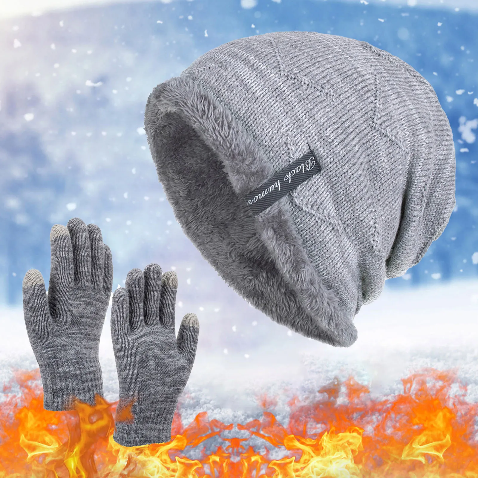 Winter Hat for Men Women Pullover Hat Gloves Suit Plus Velvet Fleece Lined Children Thick Warm Beanie Hat Male Knitted Hat Caps