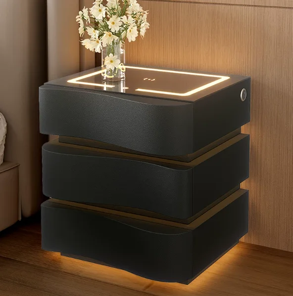 Three-Pump Smart Bedside Table, High-End Creative Home, Simple Modern Multi-Functional Bedroom with Sensor Light