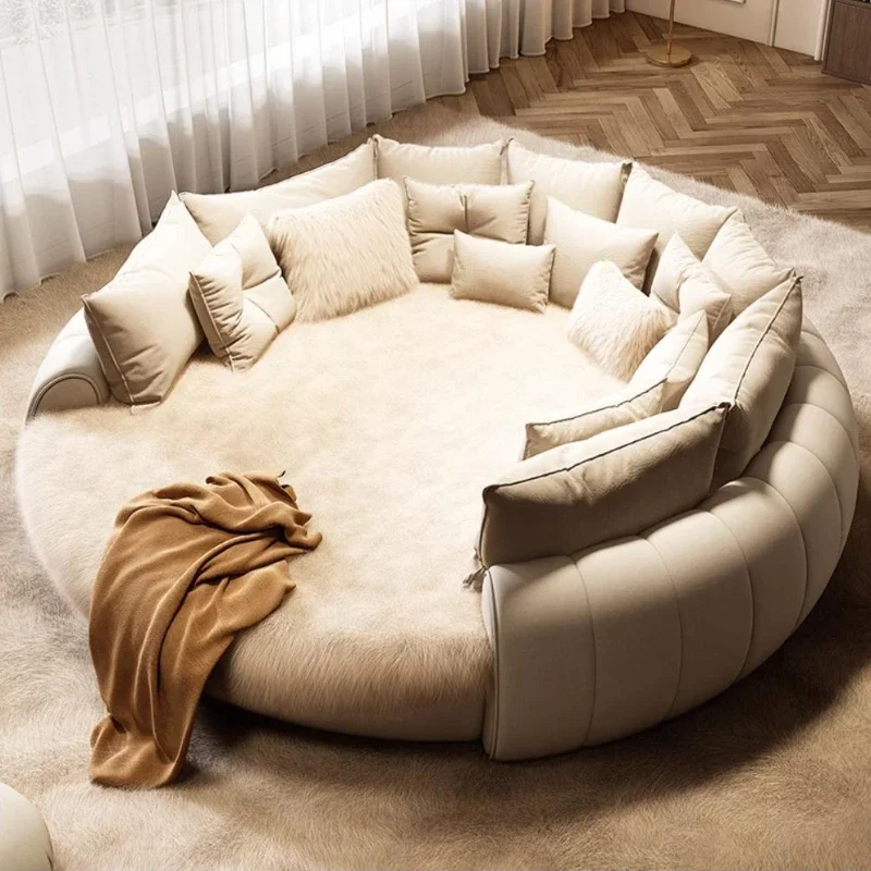 Italian Light Luxury Round Bed Aesthetics Cream Wind Princess Fashion Unique Double Bed Wedding Designer Beliche Home Furniture