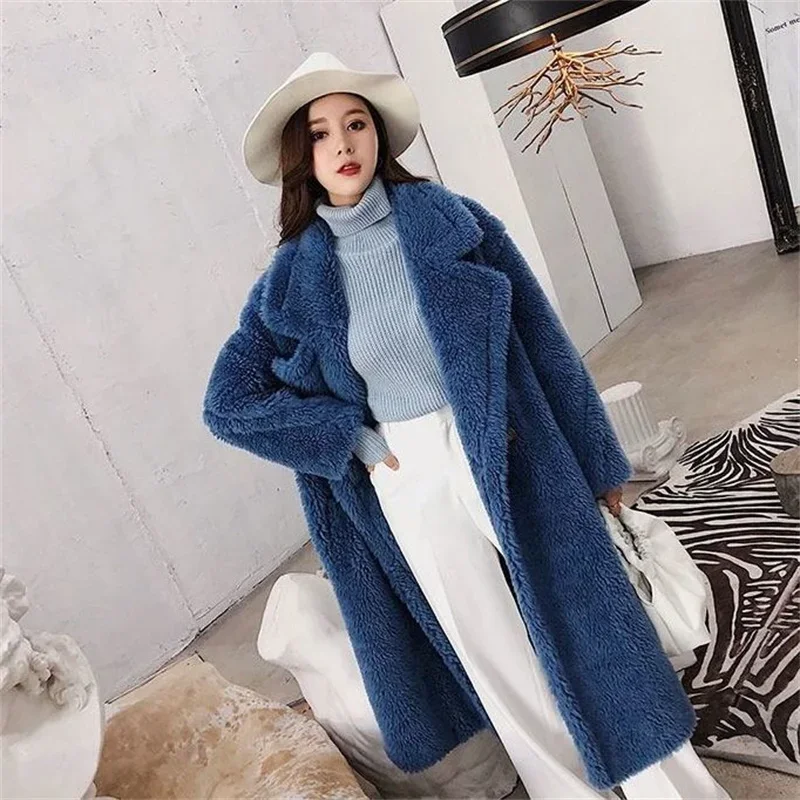 Winter Korean High end Imitation Lamb Hair Mid length Fur Coat Thickened Long Fur Fashion Coat Women's Loose Cardigan JJ757