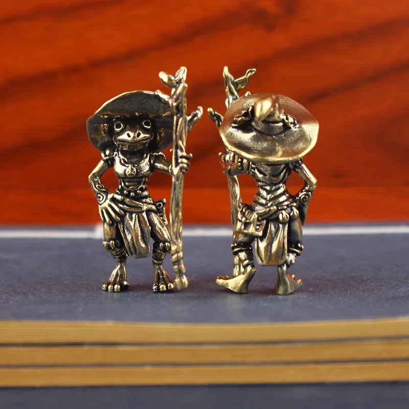Vintage Brass Frog Wizard Statue Desktop Ornament Metal Cute Figurines Miniatures Home And Office Decoration Car Ornaments