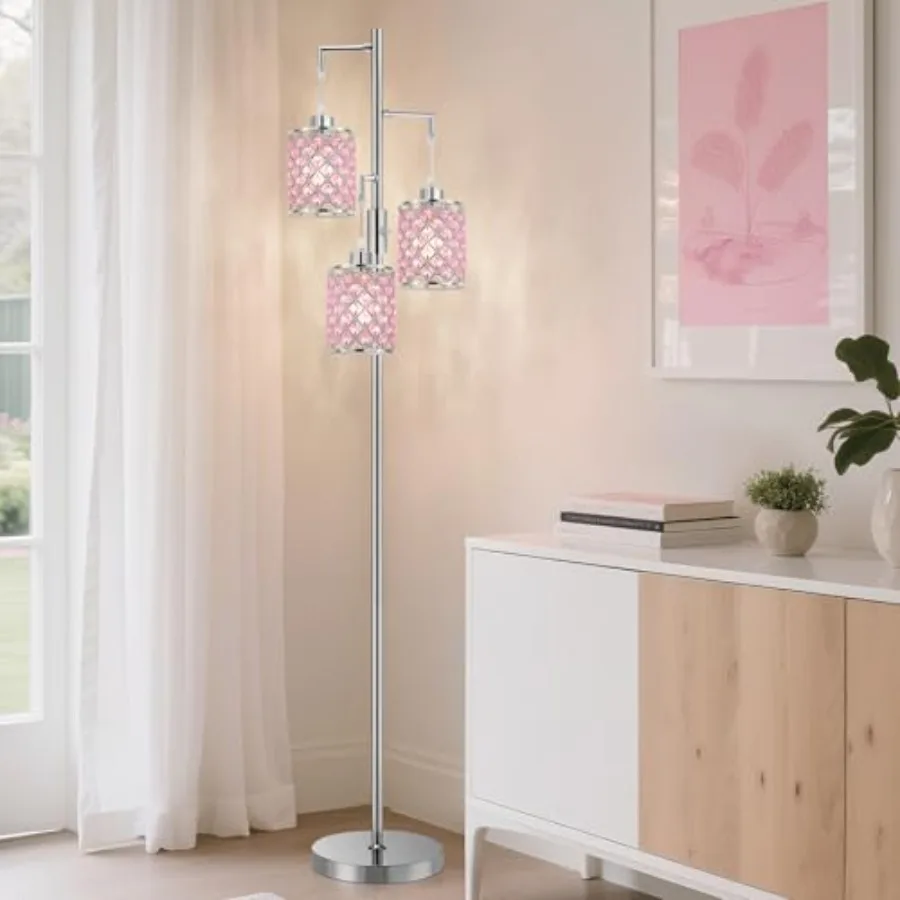 

Crystal Floor Lamp 3-Light Standing Tall Lamp with Sparkling K9 Crystal Shade Rotary Switch Easy Assemble Lamps for Living Room