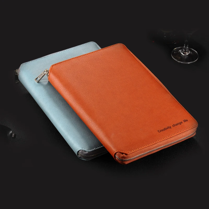 A5 leather spiral notebook,Zipper binder agenda planner organizer,Macaron large capacity office padfolio document organizer