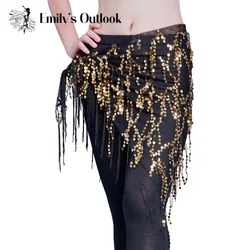 Women Belly Dance Hip Scarf Sequin Tassels Triangle Tribal Wrap Belt Waist Chain Fringe Skirt Party Dance Performance Costume