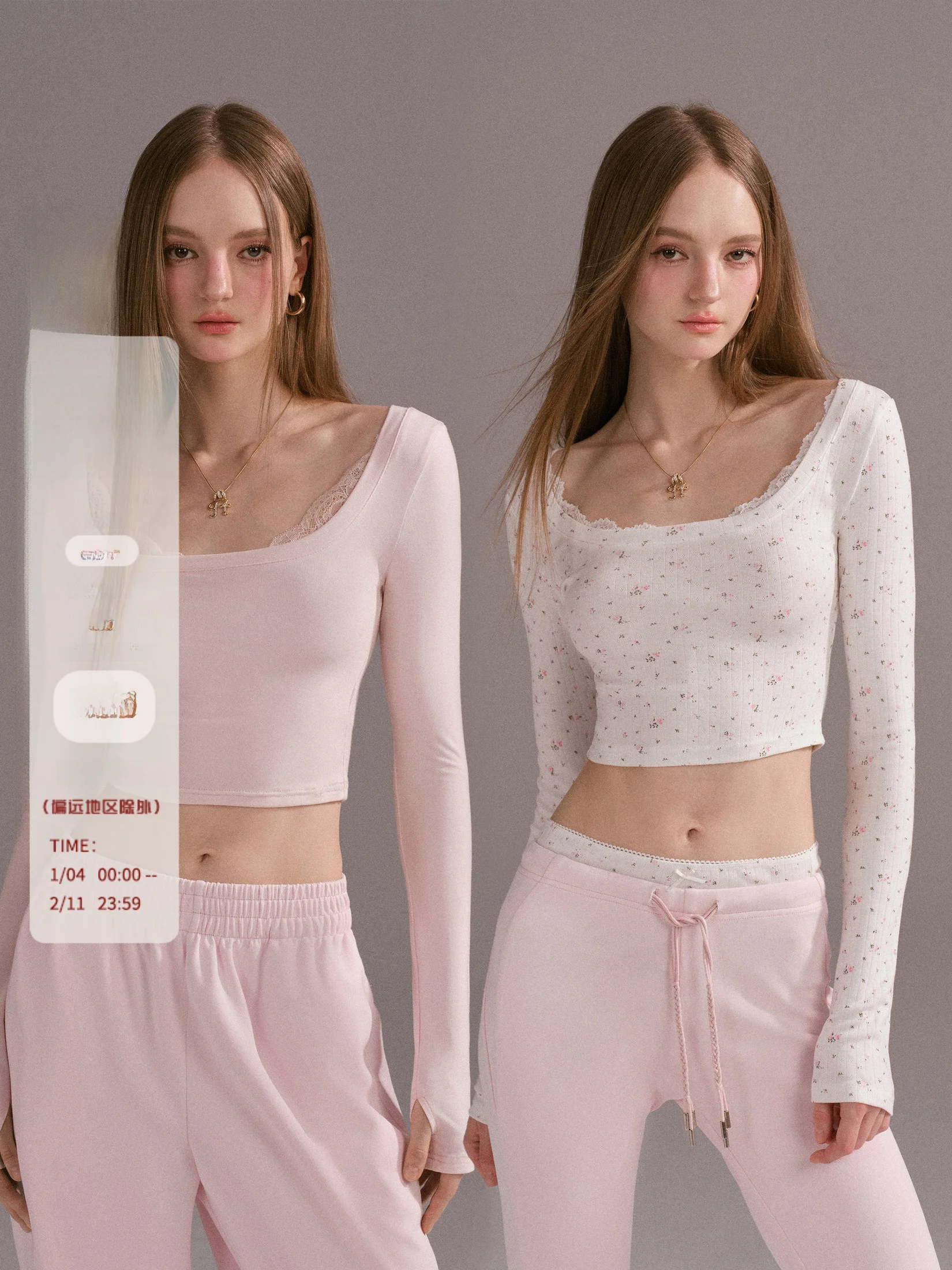 

Spicy Girl Lace U-Ne Crop Top Slimming Long Sve T-irt Women Spring Autumn ort Length Casual Cotton Blend Tee