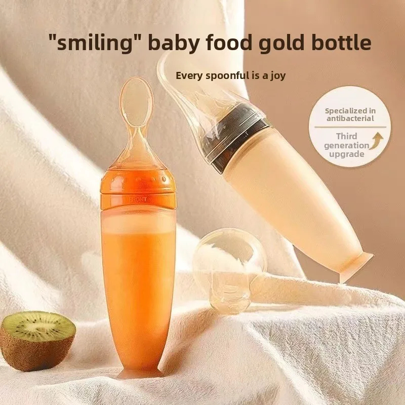 

Silicone Rice Cereal Bottle Spoon Newborn Squeeze Anti-colic Baby Anti-choking Baby Children's Complementary Food Spoon