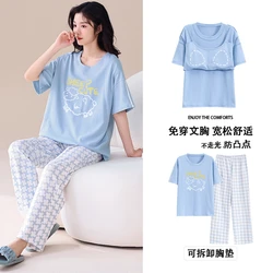 Summer Short Sleeve Sleepwear With Chest Pad 100%Cotton Women Pajamas Set Female Pyjamas Casual Pijamas Mujer