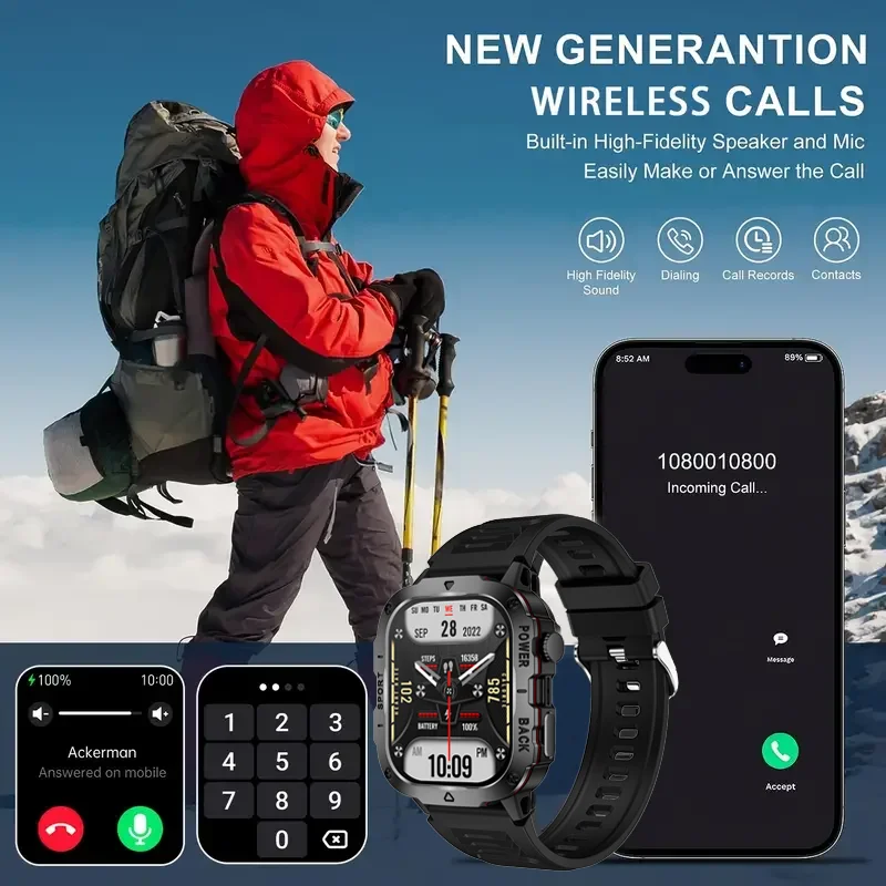 Reloj inteligente militar con GPS para hombre, pulsera con pantalla grande de 2,01 pulgadas, Monitor de frecuencia cardíaca, oxígeno en sangre, resistente al agua, Bluetooth, llamadas, nuevo