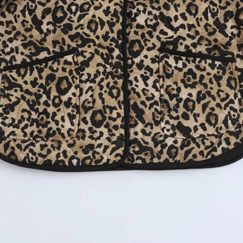 HXAO Leopard Padded Jacket Women\'s Jackets Crop Long Sleeve Coats O-Neck Loose Quilted Jacket Lightweight Warm Winter Woman Coat