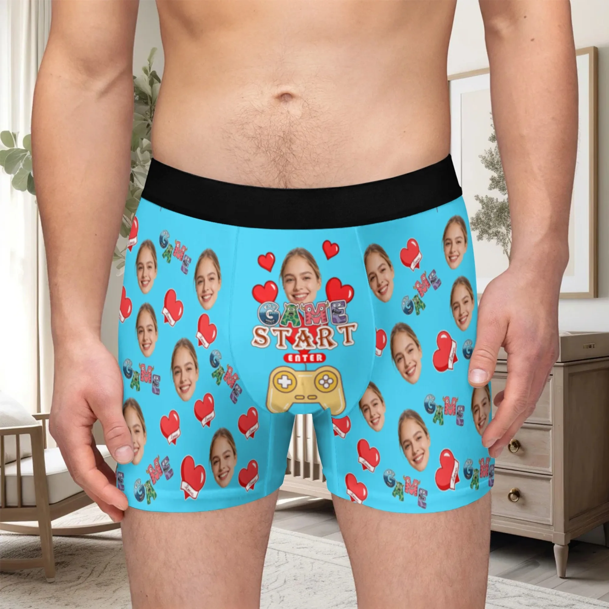 Customized Personalized Facial Photo Underwear Men's Flat Corner Valentine's Day Gift Husband Anniversary Gift Father Son Birthd