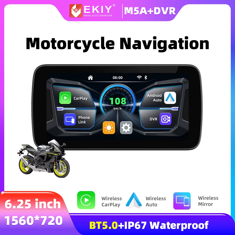

EKIY Moto Monitor DVR Dual Motorcycle Wireless Android Auto Motor CarPlay Wireless CarPlay Display Screen Motorcycle Navigation