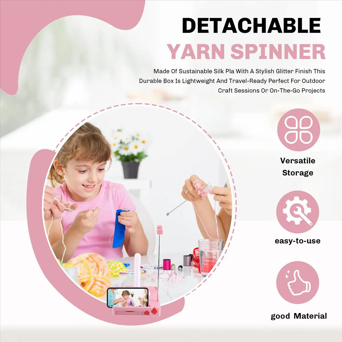 DT38 Crochet , Yarn Holder for Crocheting, Multi-Functional Yarn Spool Box, Detachable Crochet Yarn Holder, Yarn Spinner Pink