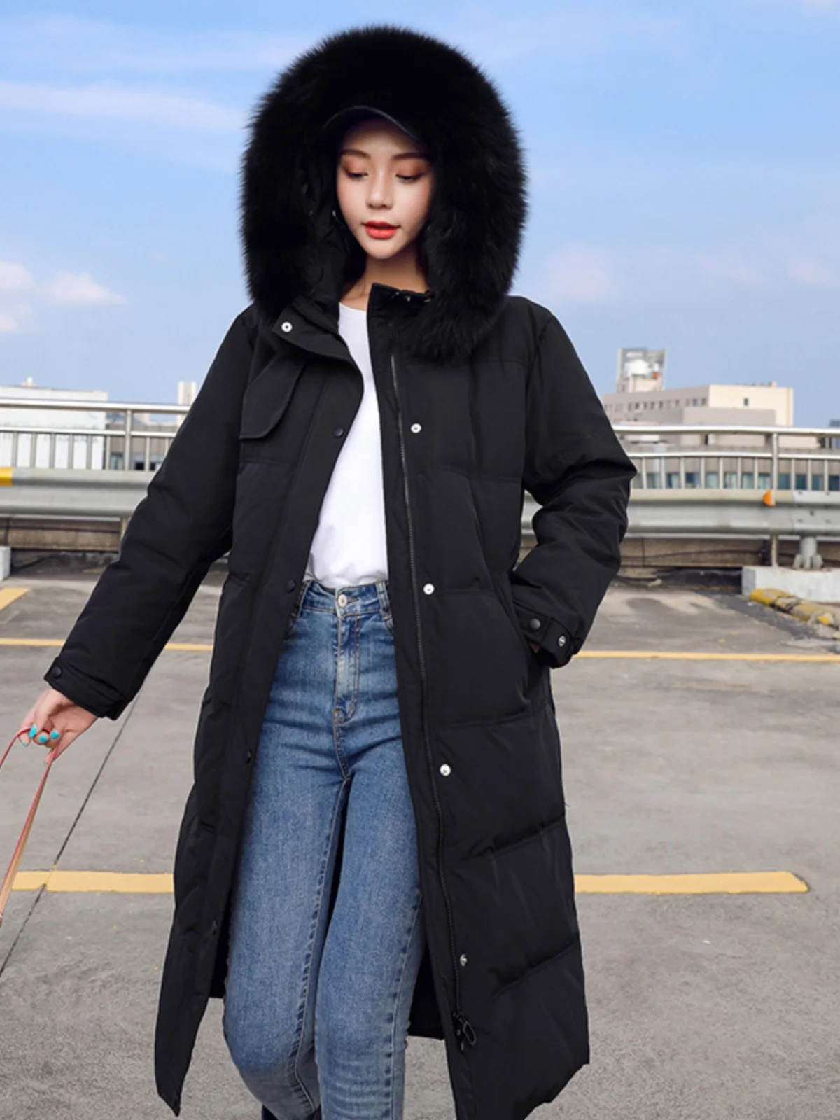 

Parkas Oversize Verde Womens Winter Fleece-Lined Cargo Long Decoration High-Quality Chic Pockets Street European Style Lining OL