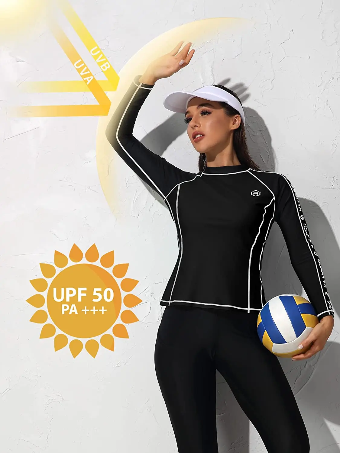 Anfilia Women Long Sleeve Rash Guard Shirts Swimwear Rash Guard Top Surf Top Close-fitting Shirt UPF 50+