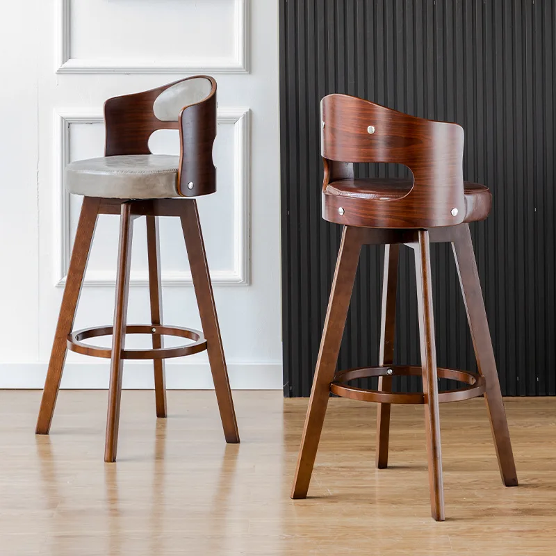 &c Hot Sales Modern Fancy Solid Wood Bar Stool Chair Swivel Leather Bar Stool for Home Hotel Dining