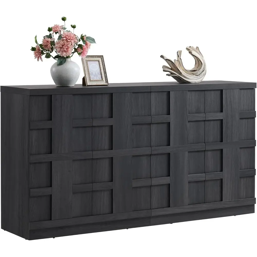 

Large 62.6 Woven Texture Sideboard with 4 Doors, Storage, Coffee Bar, Suitable for Living/Dining Rooms in Charcoal Oak