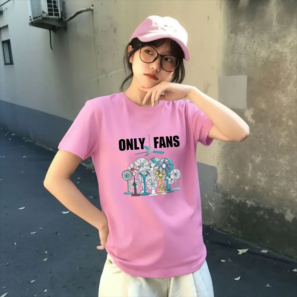 Funny Only Fans Meme Graphic Women's Oversized Summer T-shirt Short Sleeve Creative Electric Fan Print Vintage Female Cheap Tops
