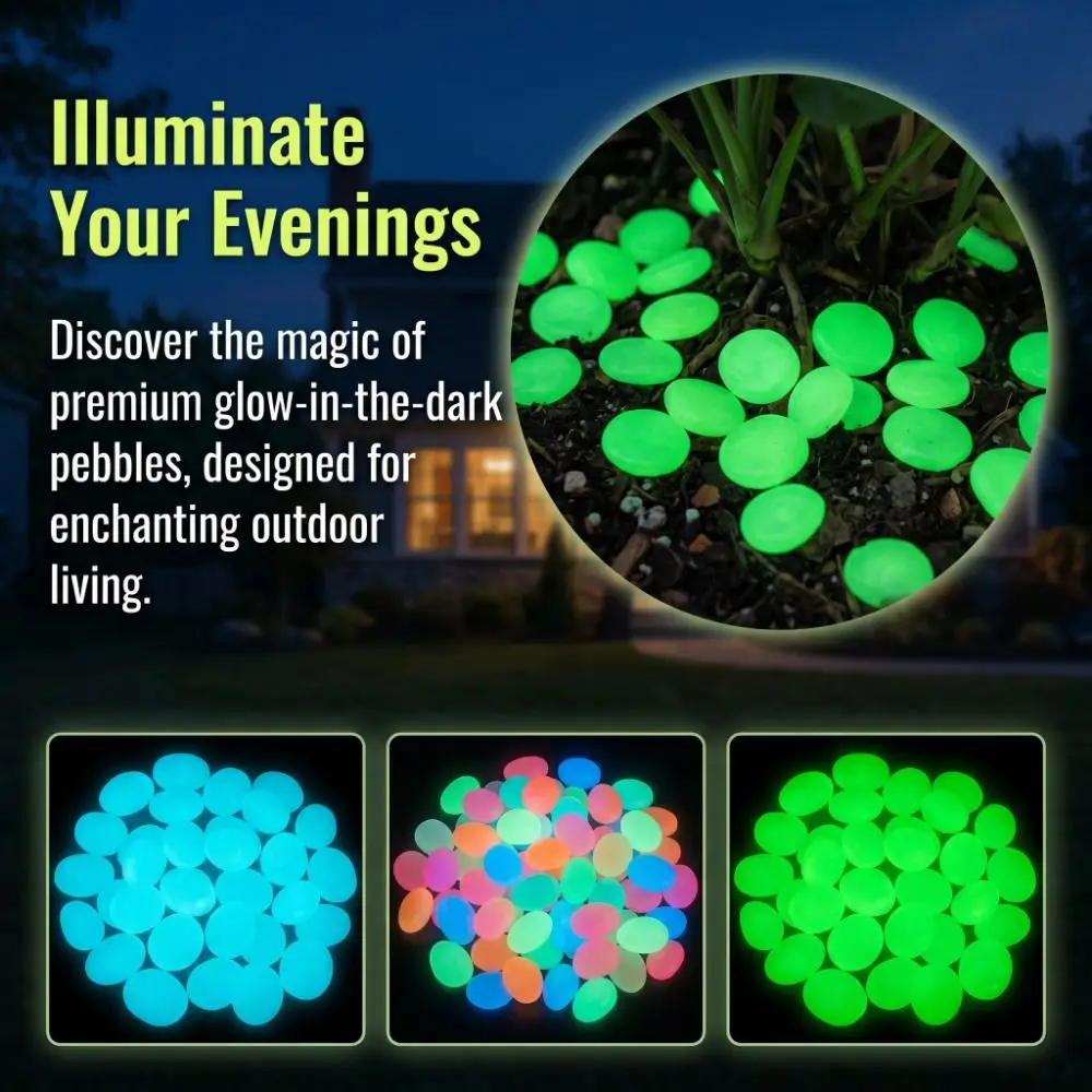 400Pcs Colorful Glow in The Dark Garden Stones Waterproof Weather Resistant Glowing Garden Stones Resin Non-Toxic Luminous Stone