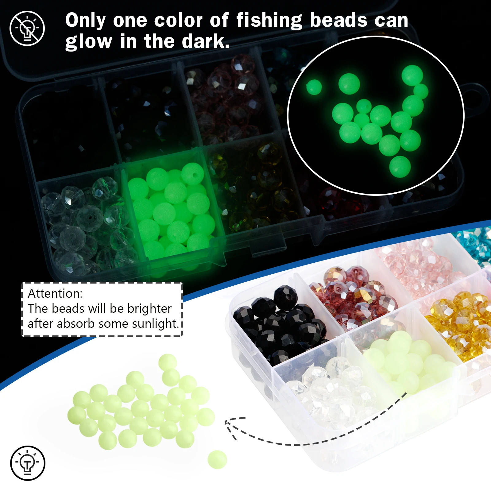 

300pcs Luminous Beads For Fishing 4mm Night Glow Bead For Texas Rigs Carolina Rig Mix Color Plastic Glass Fishing Beads