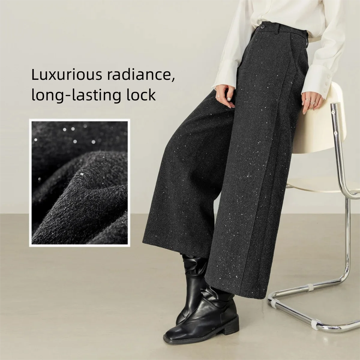 SENTUBILA Women's Wool Blend Wide Leg Cropped Pants Women 2025 Winter New Loose Soft Thick WarmAnkle-Length Trousers 154K58788