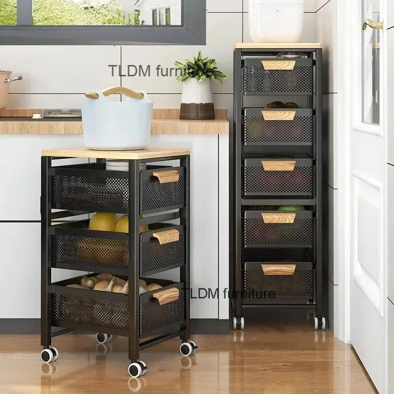 

Multi-functional Kitchen Trolleys Home Vegetable Fruit Storage Auxiliary Cart Multi-layer Movable Narrow Kitchen Storage Trolley