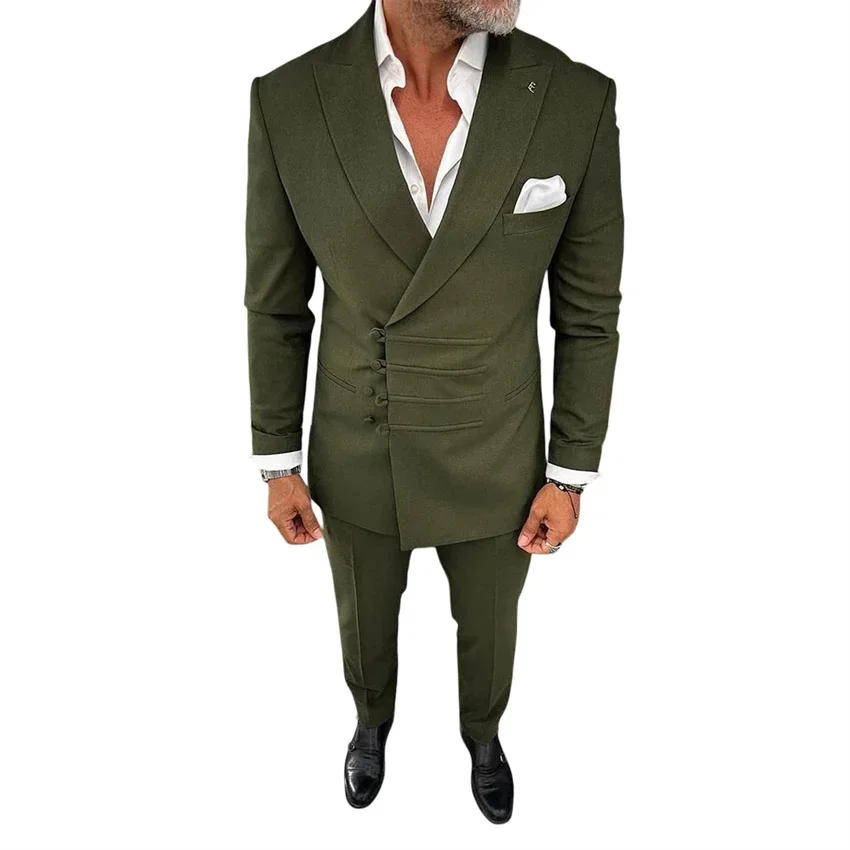 

Men Suits Single Breasted Male Fashion Slim Fit Peak Lapel 2 Pieces Wedding Groom Tuxedo Suit Set Jacket with Pants