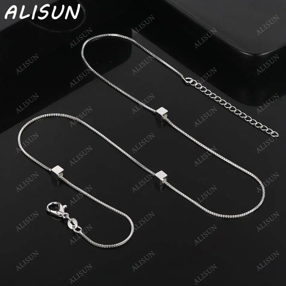 

ALISUN 925 Sterling Silver 45cm Simple Squares Necklace For Women Charm Trend Birthday Gifts Fashion Party Fine Jewelry