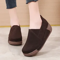 Chunky Wedge Sneakers Korean Swing Platform Shoes for Women's Vintage Frosted Suede Casual Shoes Faux Suede Ankle Boots