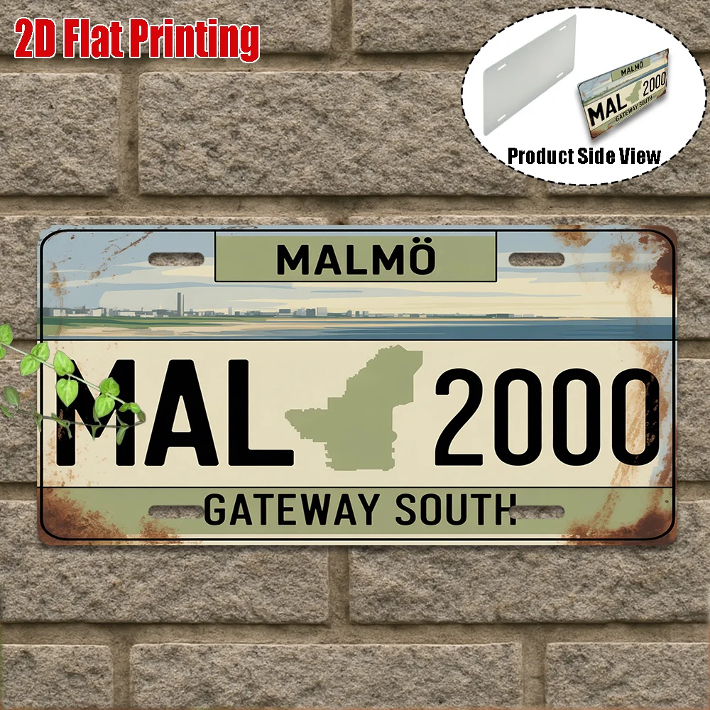 2D Flat,1pc, Vintage Aluminum Sign, Only for Decoration, Outdoor Wall Art , Malmo Sign, Gateway South Decor, Urban Vibes Deco