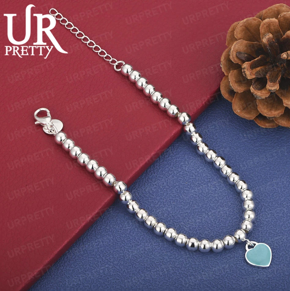 925 Sterling Silver 6MM Blue Love Bead String Bracelet Women Birthday Party Wedding High-Quality Gift Fashion Jewelry