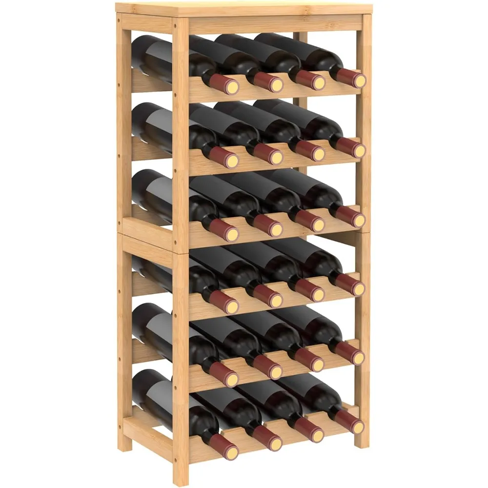 24-Bottle Wine Rack Freestanding Floor,6tier Bamboo Wine Display Rack Table Top,Wine Storage Shelf Kitchen Dining Room Bar