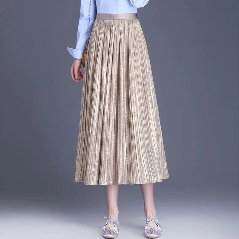 

Women Chic Elastic High Waist Big Swing A-line Maxi Skirt Spring Autumn Lady Elegant Loose Casual Korean Long Skirts Girls 9270