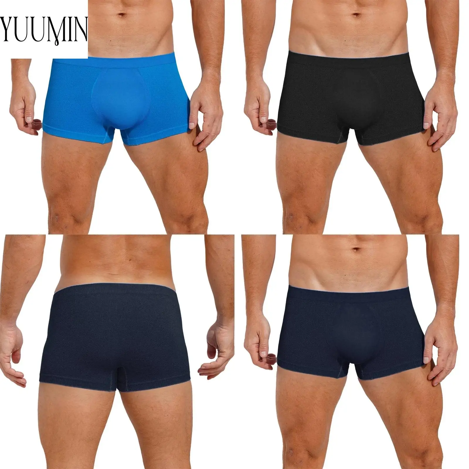 

Men Moisture-Wicking Stretchy Shorts Elastic Waistband Solid Color Boxer Brief Sports Underwear for Gym Running Workout Daily