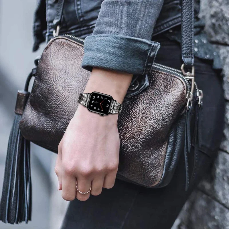 FF-15bd สำหรับสายคาด APPLE WATCH 38มม.-42มม. นาฬิกาผู้หญิงเครื่องประดับสร้อยข้อมือสแตนเลสสตีลเพชรส่องแสงเป็นประกายวิบวับสำหรับ iWatch 6 5 4 3 2