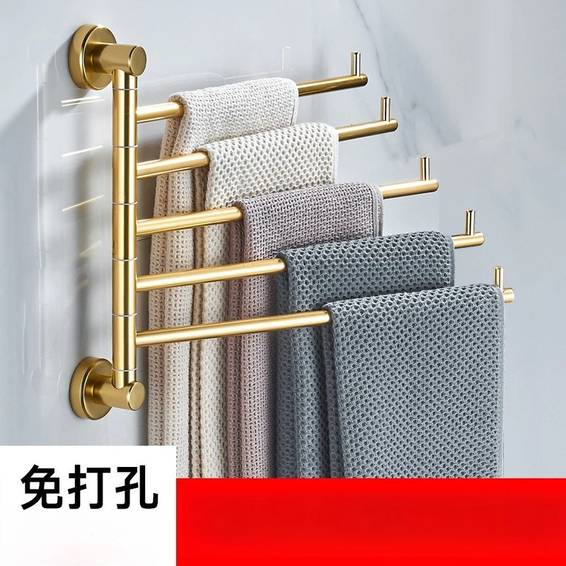 No punching space aluminum bathroom towel rack rotating gold towel bar wall hanging solid double bar multi bar
