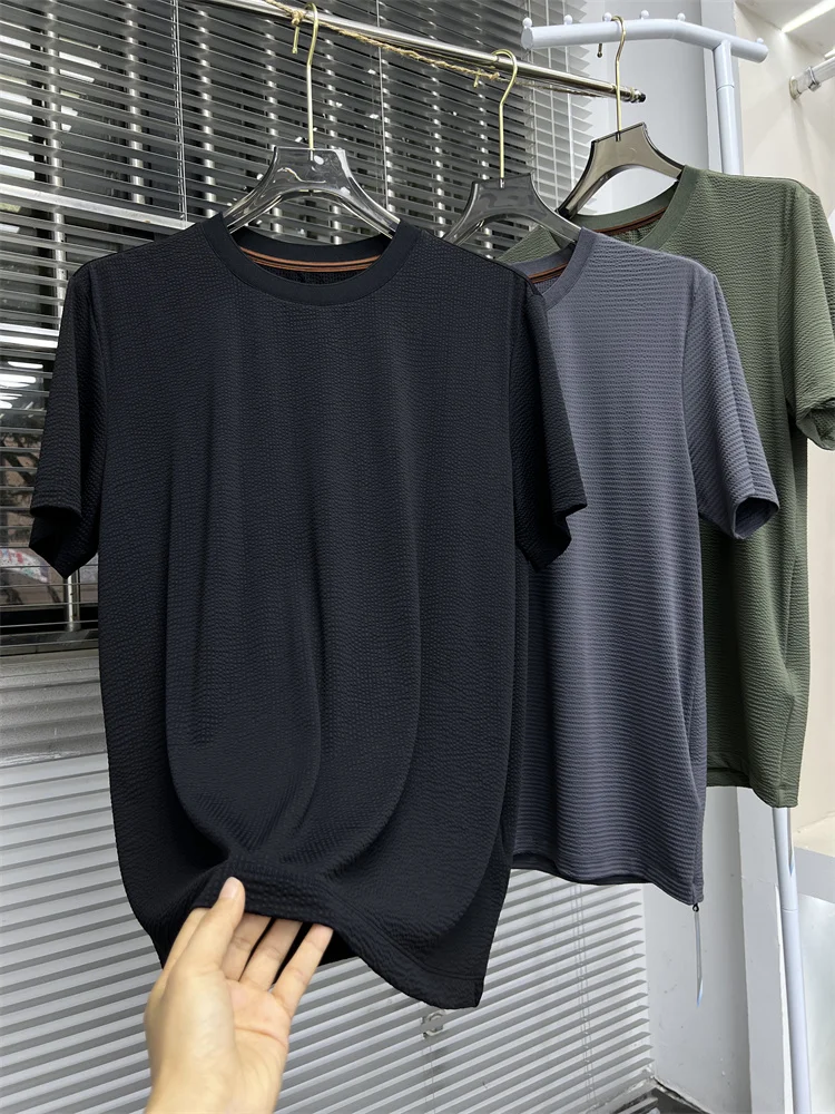 

Прохладная, комфортная, эластичная ткань с эффектом пузырьков! Обнаженный Король! Мужская летняя повседневная спортивная футболка из ледяного шелка с круглым вырезом и коротким рукавом