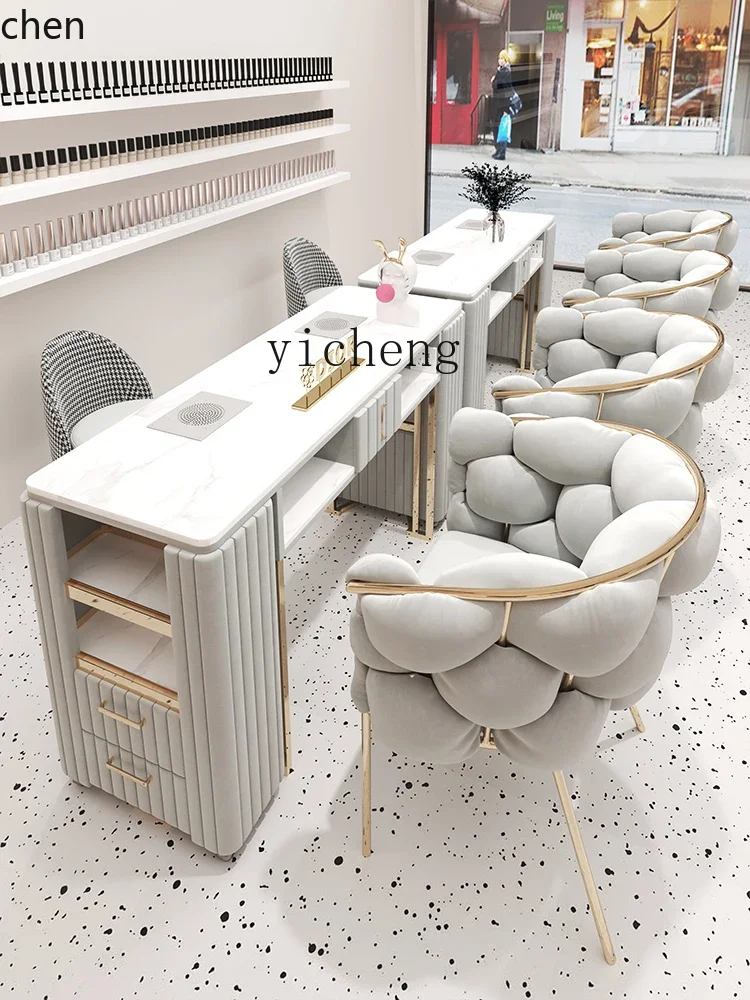 PYH Vacuum Cleaner Nail Table Single Double Nail Table Nail Shop Table and Chair Set