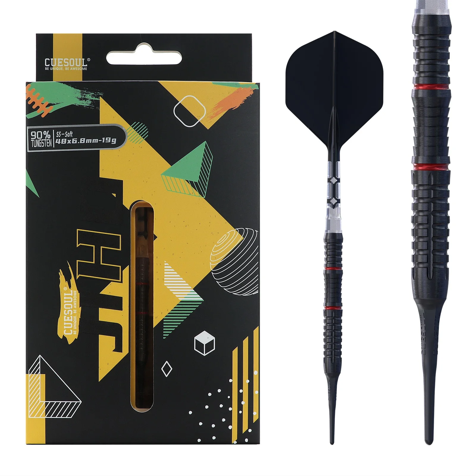 

CUESOUL JIHO S5 19g Soft Tip 90% Tungsten Dart Set with Titanium Coated