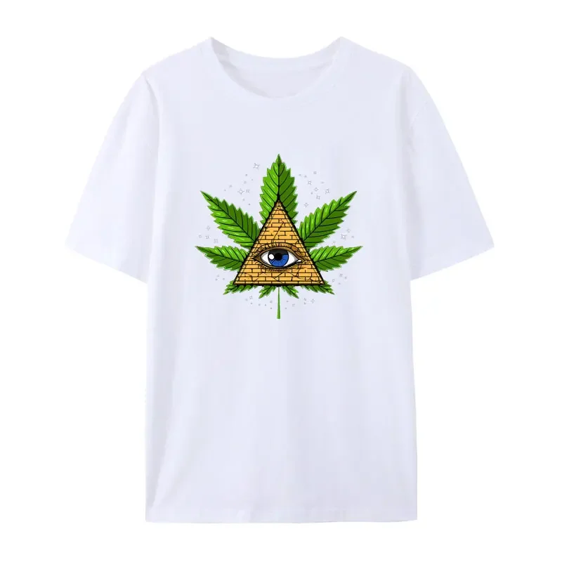 Funny Psychedelic Weed Pyramid Cotton T Shirt Roupas Masculinas Short Sleeve Print Tees Women Creative Fashion Y2k Streetwear