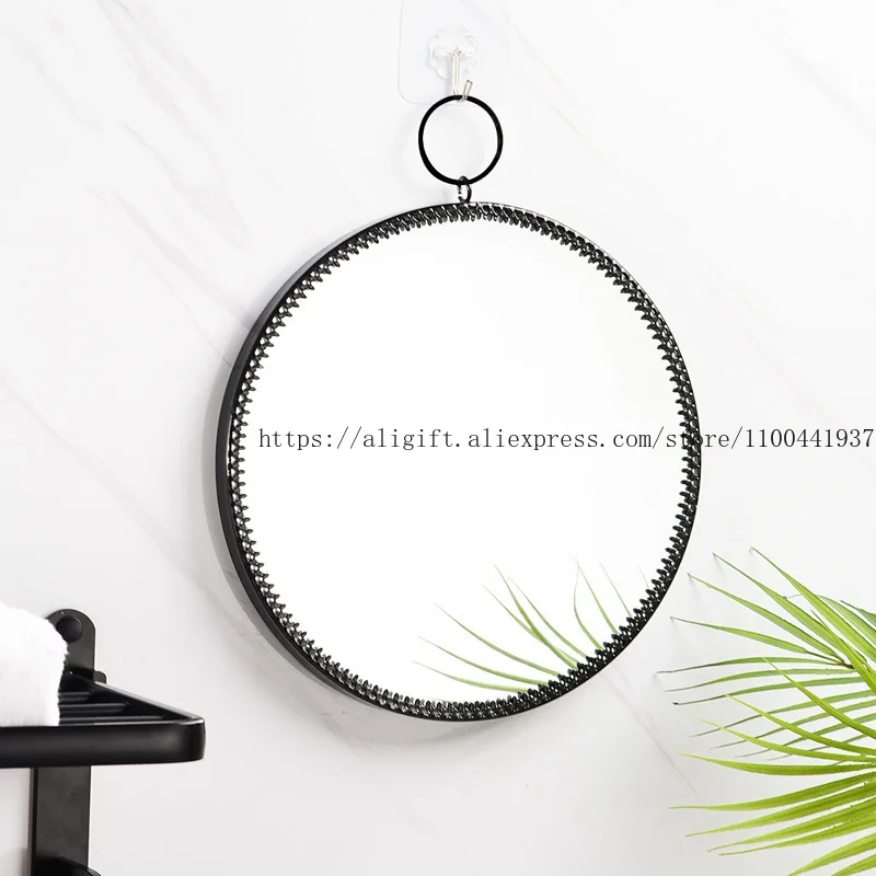 Modern Nordic Style Metal Bathroom Mirror Wall-Mounted Vanity Mirror for Bathroom Decoration Dressing Mirror Geometric Round